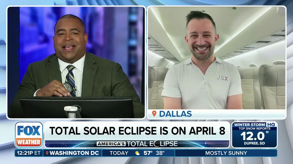 Luxury air carrier JSX is taking 12 people on a flight they will never forget through the path of totality of the April 8. Ben Kaufman with JSX joined FOX Weather to talk about the upcoming flight.