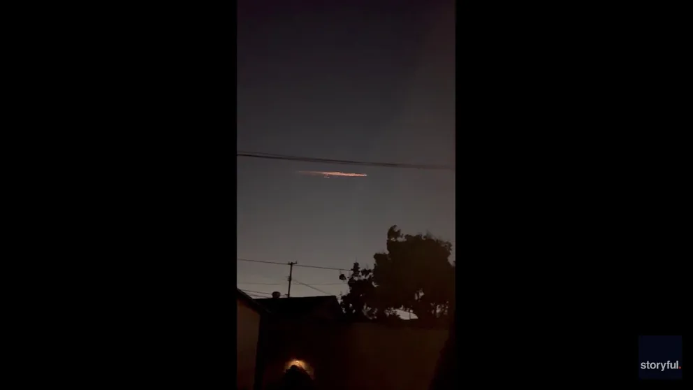 Flaming rocket debris was seen streaking across the southern California Sky early on April 2. (Video: Bree Moore via Storyful)