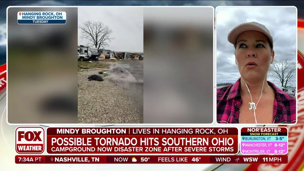 A possible tornado hit a trailer park in the town of Hanging Rock, Ohio, on Tuesday and one resident captured the shocking damage.