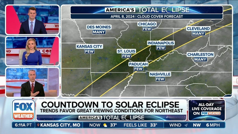 Four days away from the total solar eclipse, the forecast continues to look better for the Northeast with increasing cloud cover concerns for the Southern Plains, including Texas.