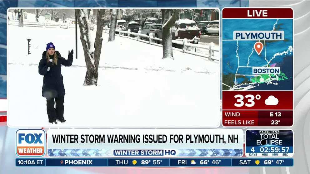 FOX Weather Correspondent Katie Byrne is in Plymouth, New Hampshire, where heavy, wet snow forced officials to close schools and has led to more than 150,000 power outages statewide.