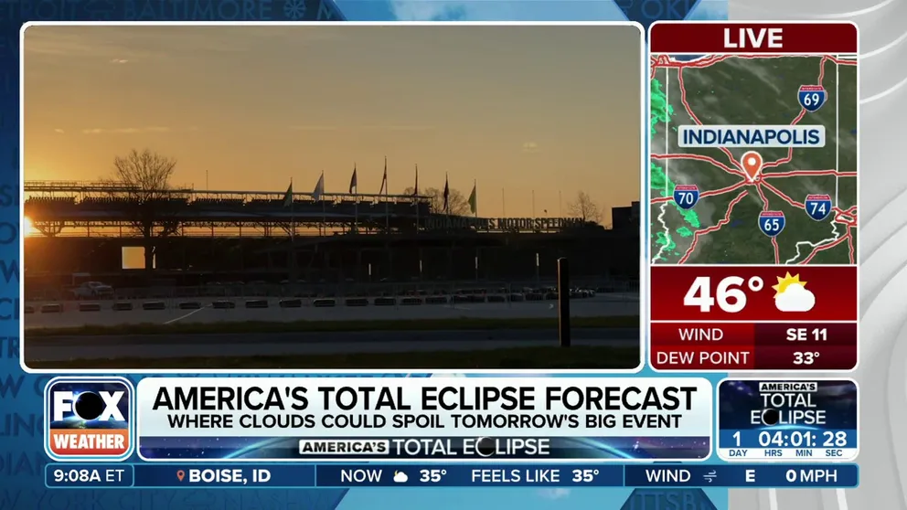 FOX Weather Meteorologist Kendall Smith is at the Indianapolis Motor Speedway getting ready to welcome thousands of eclipse watchers to see Monday's total solar eclipse. 