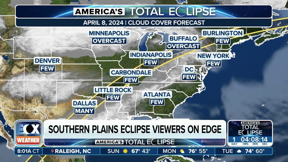 Eclipse viewers in Texas are hoping the forecast improves by Monday to allow a glimpse of the total solar eclipse.