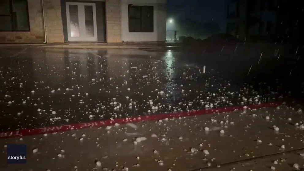 Hail hammered Salado, Texas, as a severe storm moved across the state on Tuesday. This video of large hailstones and lightning was captured by Chad Casey, who said he filmed it in Salado.