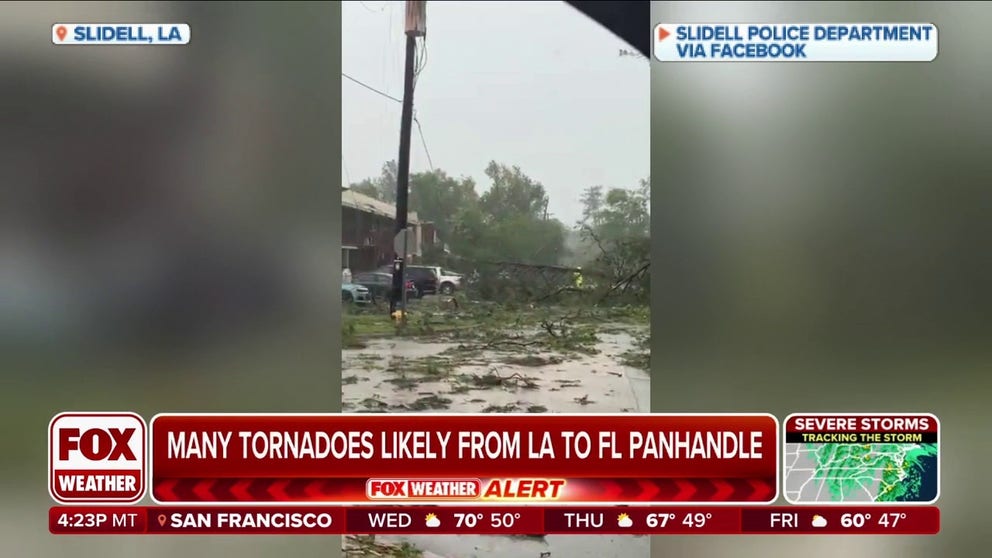 Slidell Police Officer Daniel Seuzeneau joins FOX Weather to show the damage wrought by an EF-1 tornado Wednesday morning. One of his fellow officers was caught in the twister.