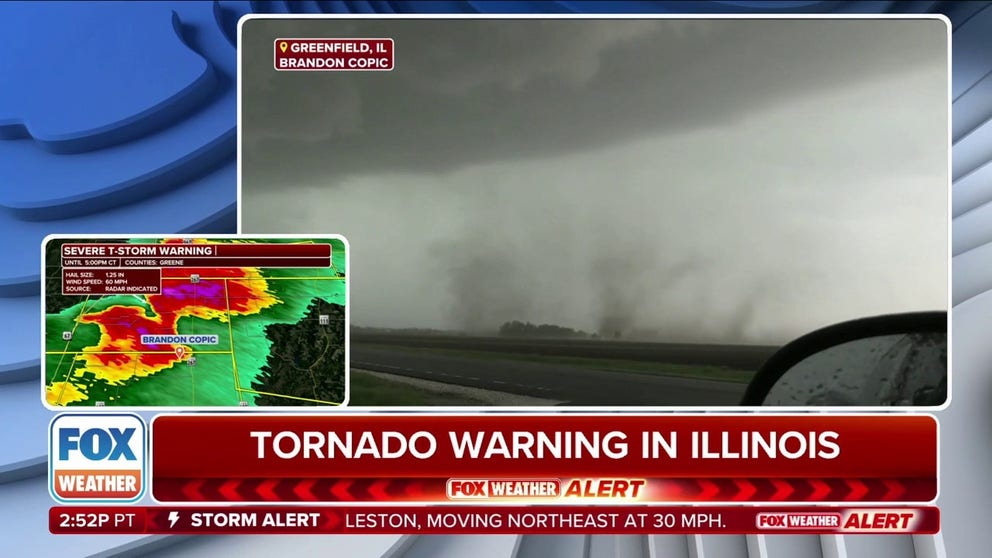 FOX Weather Storm Tracker Brandon Copic caught video of what appears to be a tornado forming near Greenfield, Illinois, on Thursday.