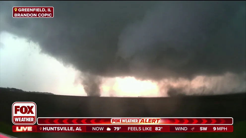 FOX Weather Storm Tracker Brandon Copic caught video of a tornadoes spinning through a field in Illinois.
