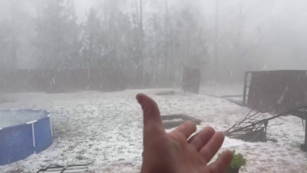 A Rock Hill, South Carolina resident preparing for a birthday party captured this video of the severe thunderstorm on Saturday afternoon that produced damaging winds and hailstones up to 4 inches. 