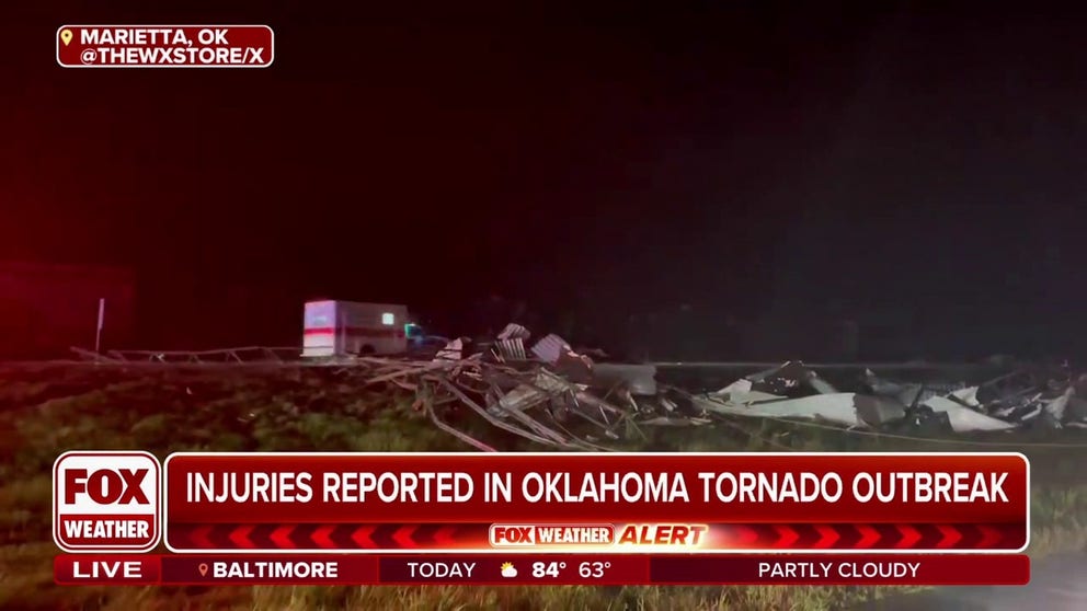 Emergency officials in Hughes County in Oklahoma say at least one person was killed in the Holdenville area when tornadoes tore across the region Saturday night.
