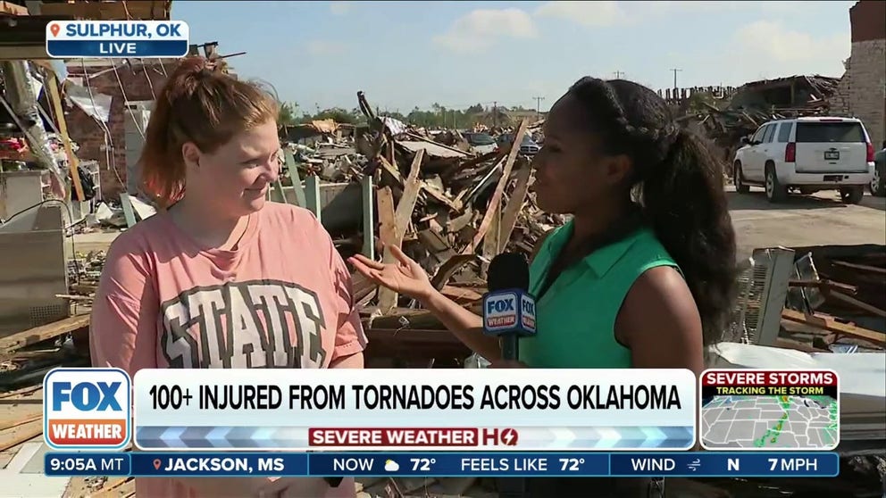 Hali Ruth, owner of The Table Eatery, tells FOX Weather's Brandy Campbell  they have just started to search through the wreckage of the EF-3 tornado. Ruth is a third generation Sulphur resident and plans to reopen her business.