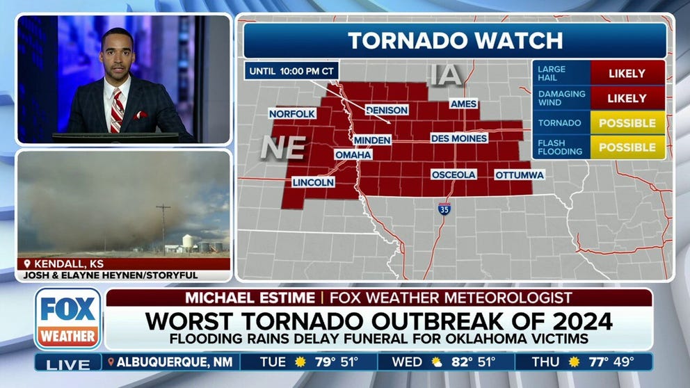Tornado Watch issued for portions of Nebraska, Iowa hit hard by deadly weekend tornado outbreak | Latest Weather Clips | FOX Weather
