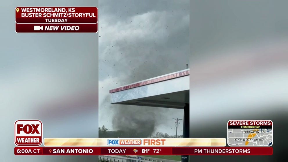 At least one person was killed and several others were injured when a tornado tore through the community of Westmoreland in Kansas outside of Topeka on Tuesday, April 30, 2024.