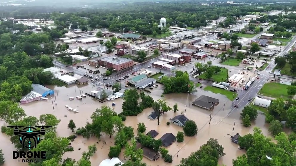Check out the drone video over Livingston, Texas on Thursday. The NWS estimates that up to 9 inches of rain fell. The runoff is already up to the eaves of ranch homes.