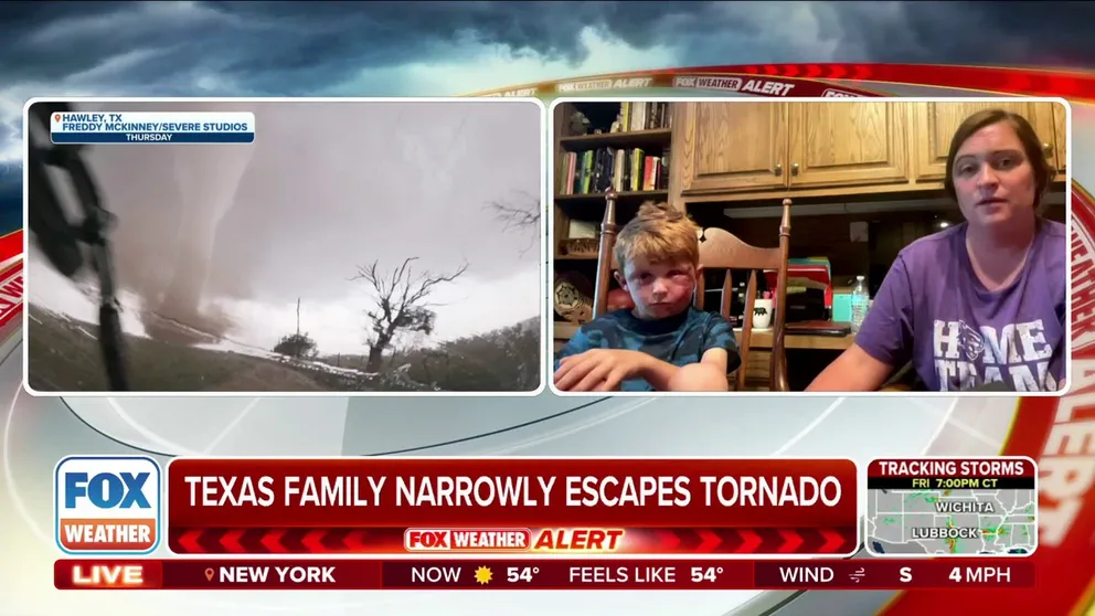 Storm chaser Freddy McKinney came to the rescue of a family around Hawley, Texas Thursday after their home was severely damaged by a tornado. 