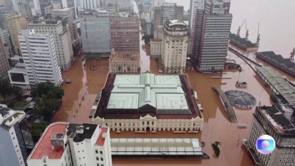 Record rains left two-thirds of the Rio Grande do Sur state in Brazil flooded. Aerial video shows the city underwater.