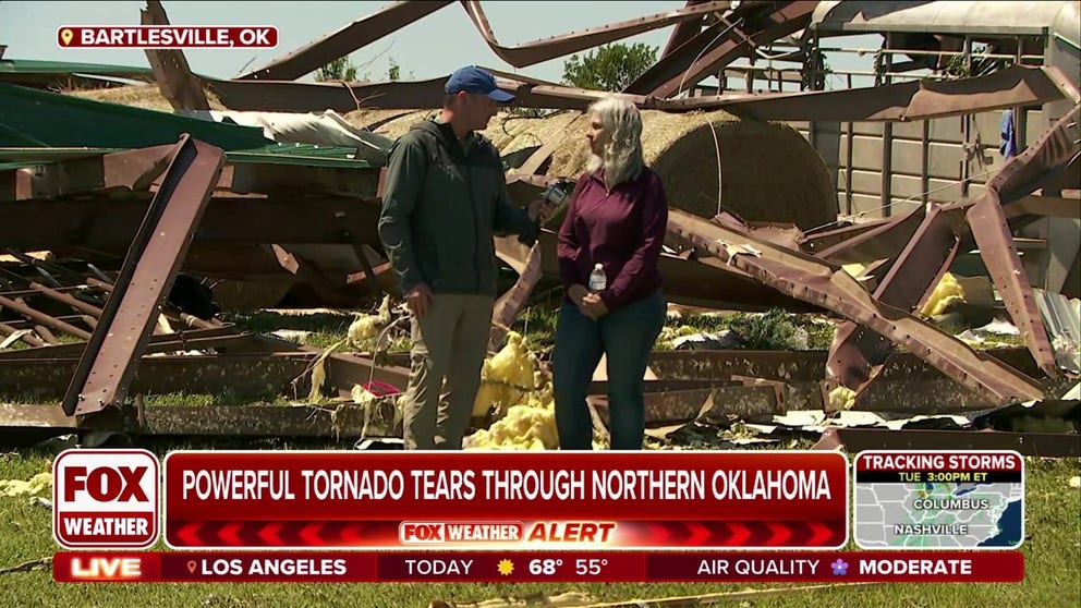 Jimmie Blake says the Bartlesville tornado destroyed a horse arena but miraculously, their five horses survived.