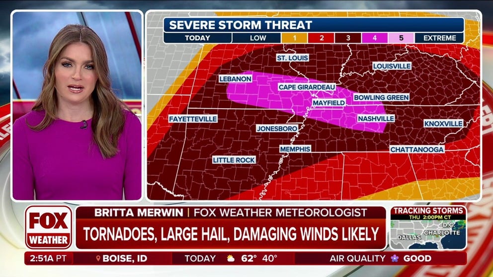 Numerous severe thunderstorms appear likely Wednesday from parts of the mid-Mississippi, Ohio and Tennessee Valleys into the southern Plains. All severe hazards, including tornadoes, very large to giant hail, and potentially significant damaging winds are possible. Some of the tornadoes may be strong.