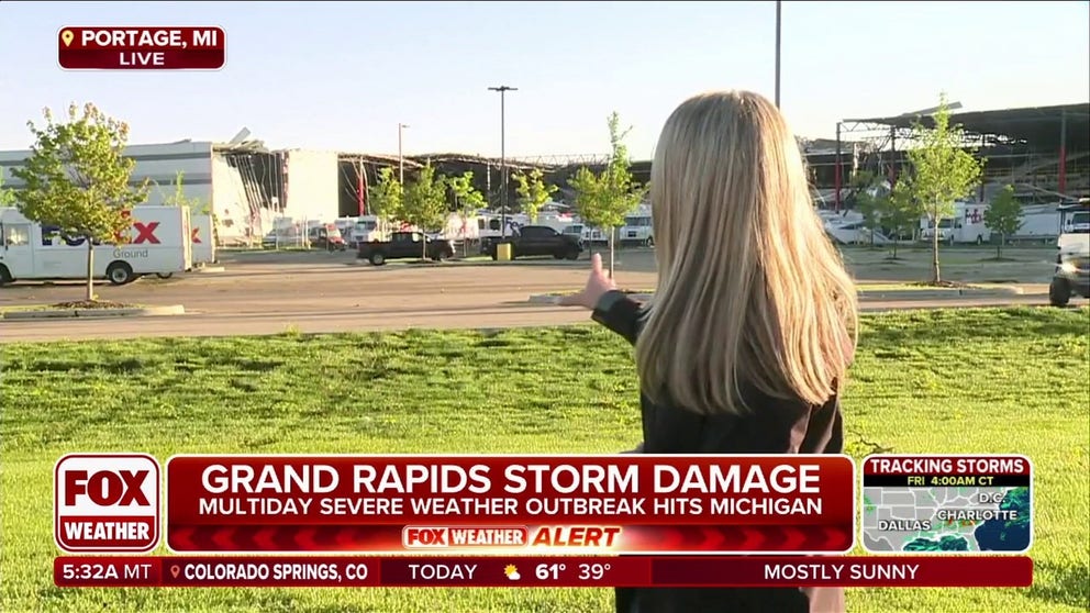 Cleanup efforts are underway in Portage, Michigan, after a tornado ripped through the community on Tuesday. FOX 17 West Michigan Reporter Lauren Kummer joined FOX Weather from a damaged FedEx facility in Portage on Wednesday morning with the latest information on damage and injuries as a result of the powerful storm.