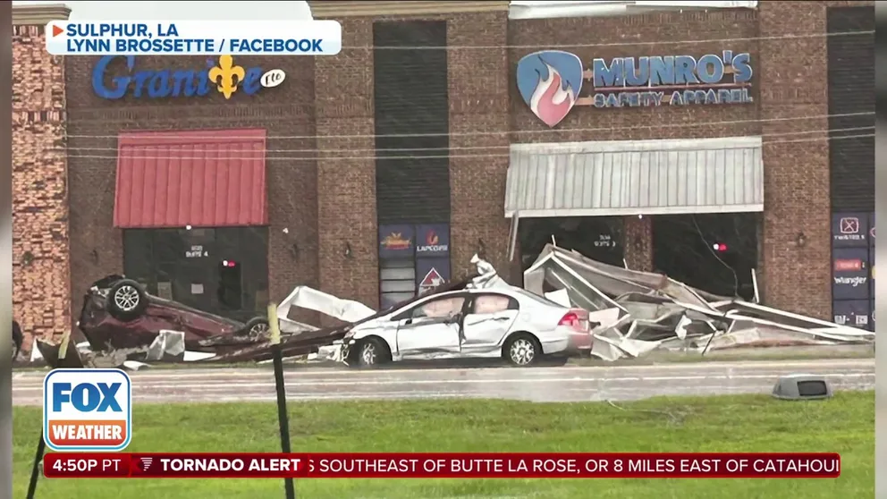 The first photos of possible tornado damage are coming in from Sulphur, Louisiana. Monday's storm destroyed a gas station then damaged a Walmart and a Burger King.