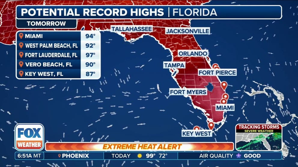 This week, it will feel more like August in Florida with heat indices topping 100 degrees. With summerlike heat, daily record high temperatures are possible across South Florida. 
