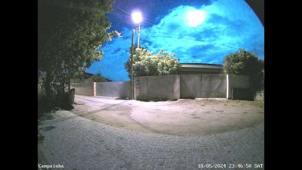 Security video shows a fireball meteor shooting across the sky above Braga, Portugal on Sunday, May 19. 