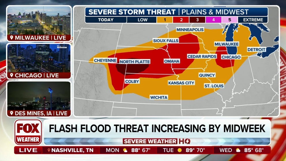 Millions of people in the Plains and Midwest will be at risk of seeing severe thunderstorms capable of producing damaging wind gusts, hail and possible tornadoes this week.