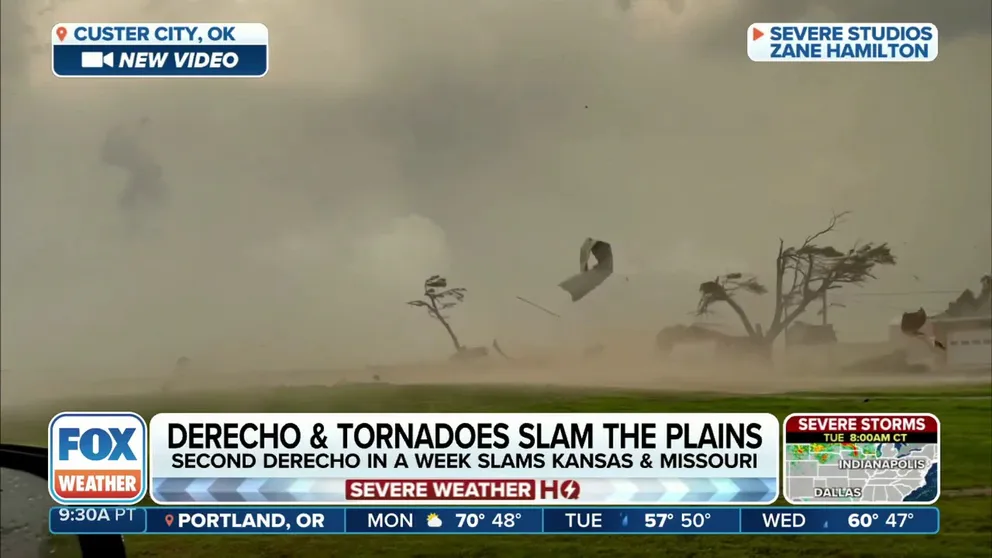 A dramatic video shows the moment a building was destroyed by powerful winds as a tornado moved through the Custer City, Oklahoma, area on Sunday, May 19, 2024.