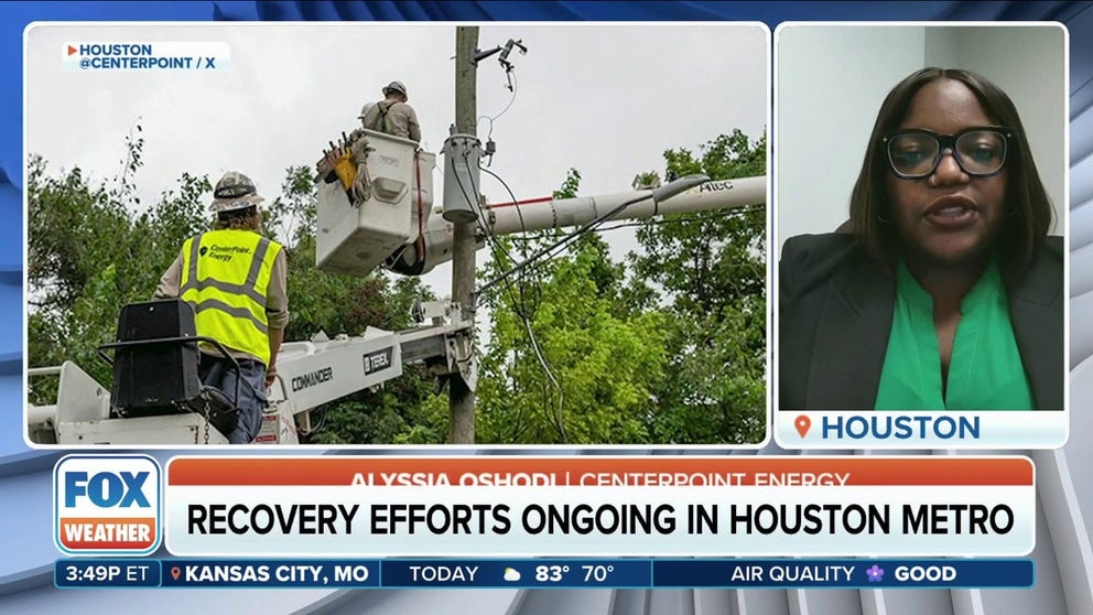 Alyssia Oshodi joins FOX Weather to give a progress report on how Centerpoint Energy is working round the clock to restore power to the 700,000 homes and businesses that lost power due to the deadly derecho. Time is of the essence as a heatwave is setting up.