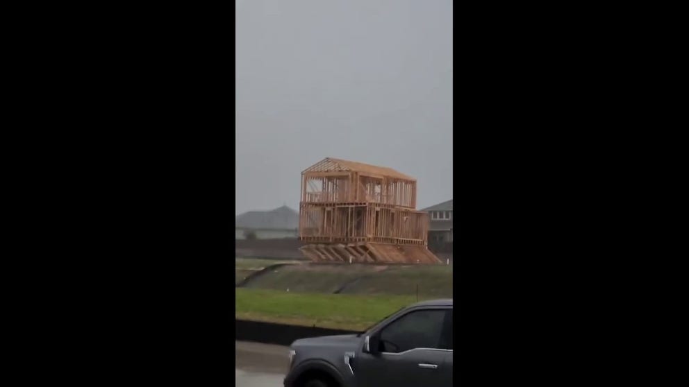 Someone's dream home in the making was no match for the hurricane-force derecho winds that pummeled the Houston Metro area last week. This was in Willis, Texas.