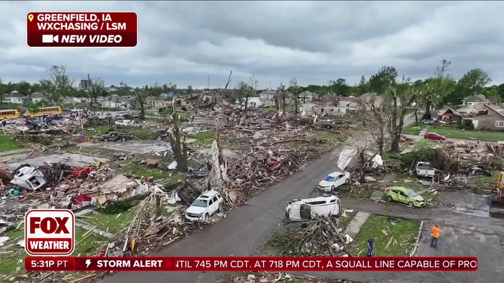 Drone video shows the shattered town of Greenfield, Iowa, that was destroyed by a tornado on May 21, 2024.