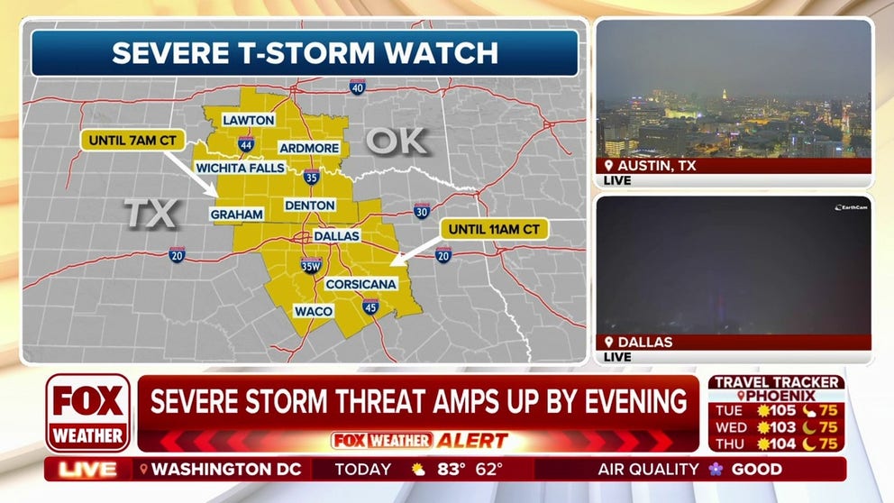 Millions of people in Texas, including Dallas, are included in a Severe Thunderstorm Watch as powerful storms race across portions of the Lone Star State on Tuesday morning. The severe weather threat, however, will continue throughout the day.