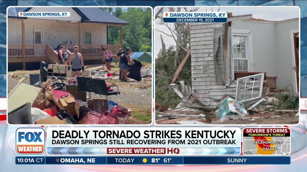 FOX Weather Correspondent Nicole Valdes reports from a Barnsley, Kentucky where a tornado ripped through the town destroying homes. In 2021, the same area suffered devastation from another tornado and was still recovering when the latest disaster hit. 