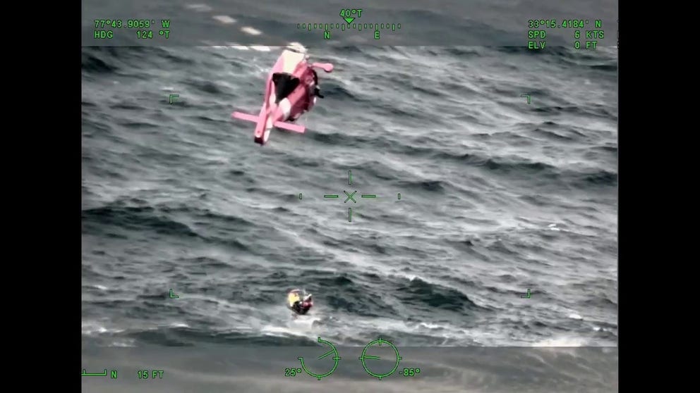 The U.S. Coast Guard shared dramatic video of the rescue of a missing diver about 75 miles off the coast of Myrtle Beach in South Carolina on May 31, 2024.
