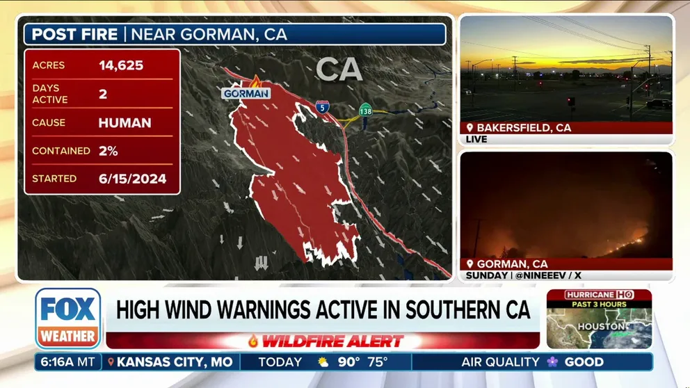 Gusty winds could worsen the fire threat across the Southwest. The largest fire, the Post Fire, continues to burn outside of Los Angeles causing Air Quality Alerts and prompting evacuations. 