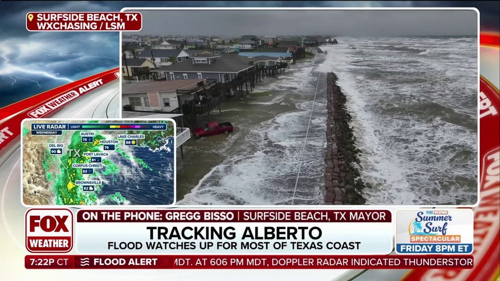 FOX Weather talks to the mayor of Surfside Beach, Texas to find out how much damage the feet of storm surge from Tropical Storm Alberto did to his town.