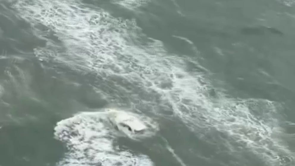 A 55-foot boat started taking on water with two people on board north of St. Augustine, Florida, on Wednesday.