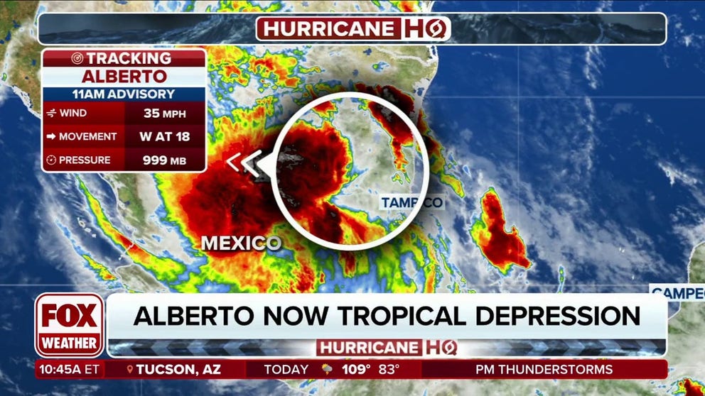 Former Tropical Storm Alberto has been downgraded to a tropical depression after the deadly storm made landfall in Mexico early Thursday morning and began to rapidly weaken.