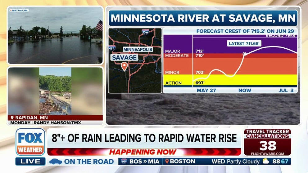 Flood Warnings remain in effect across the Midwest on Wednesday as cities and towns along major rivers continue to experience record flooding after days of rain over the weekend.