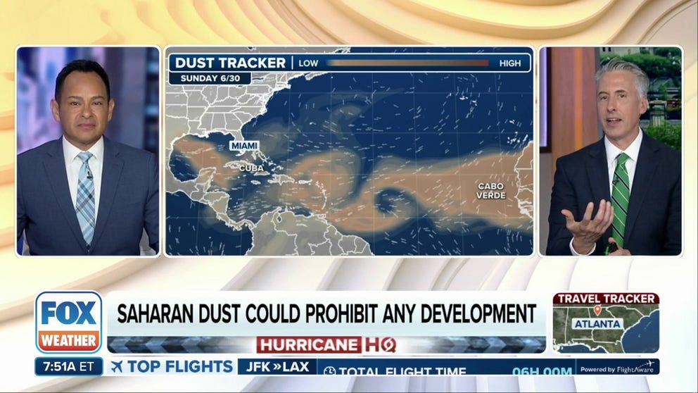 The largest outbreak of Saharan dust so far this summer is moving over the Atlantic, putting a cap on tropical development and threatening to impact air quality throughout the Caribbean.