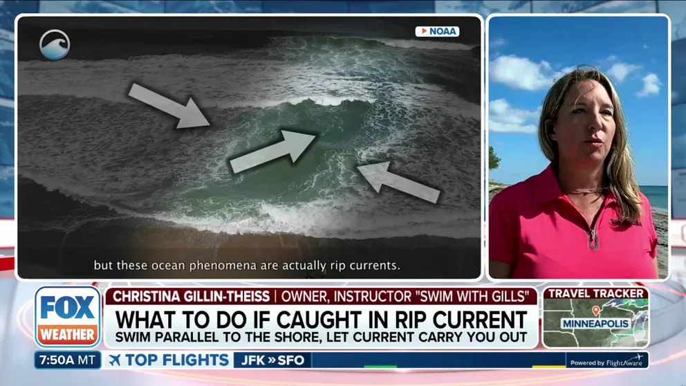 Do you know what to do if you find yourself caught in a rip current while swimming? Swim instructor and owner of Swim With Gills Christina Gillin-Theiss joined FOX Weather on Wednesday from Jupiter Island, Florida, to explain how you can stay safe and survive if you’re struggling in the water.