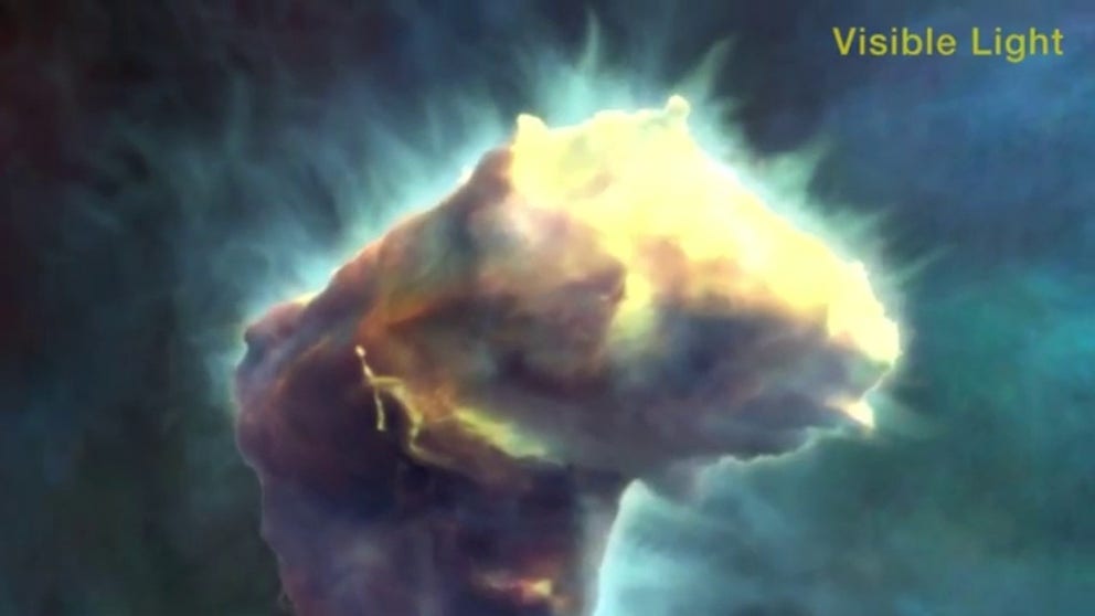 Using data from NASA's Hubble and Webb space telescopes, astronomers and artists modeled the iconic Pillars of Creation in the Eagle Nebula (Messier 16 or M16) in three dimensions, creating a movie that allows viewers to fly past and among the pillars.