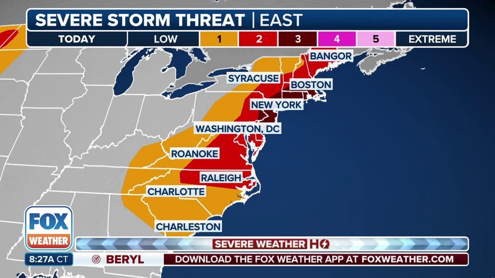 June will end on a stormy note across the Northeast and mid-Atlantic on Sunday as a cold front slides across the region, triggering a round of severe thunderstorms during the afternoon and evening.