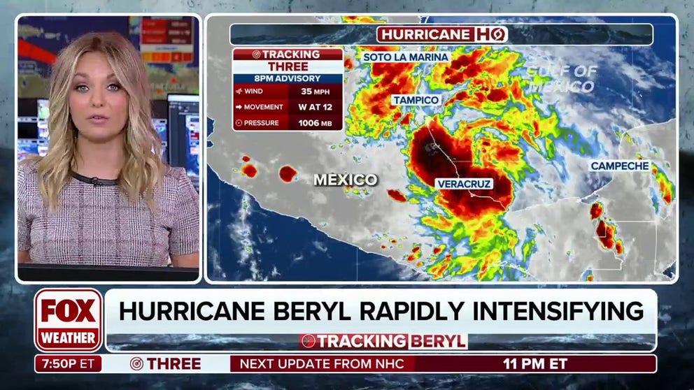 FOX Weather is tracking Tropical Depression 5 which formed early Sunday evening. Tropical Storm Warnings are up for Mexico where it is forecasted to impact overnight. Invest 96L is following on Hurricane Beryl's heels.