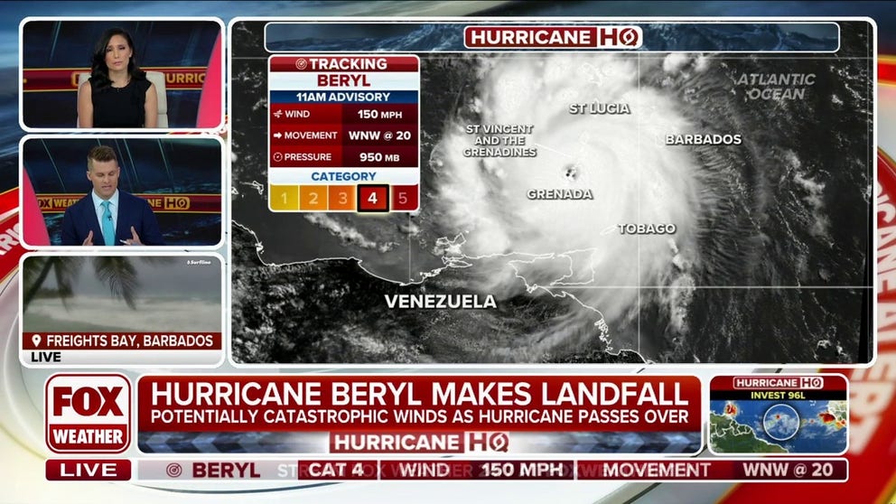 An extremely dangerous Hurricane Beryl made landfall on Carriacou Island, Grenada, on Monday morning, with 150 mph winds and a life-threatening storm surge.