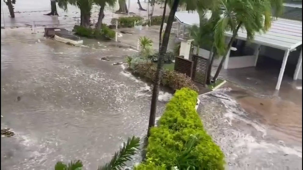 Video recorded along the southern coast of Barbados Monday morning shows a life-threatening storm surge rushing inland as Hurricane Beryl spins close to the island.