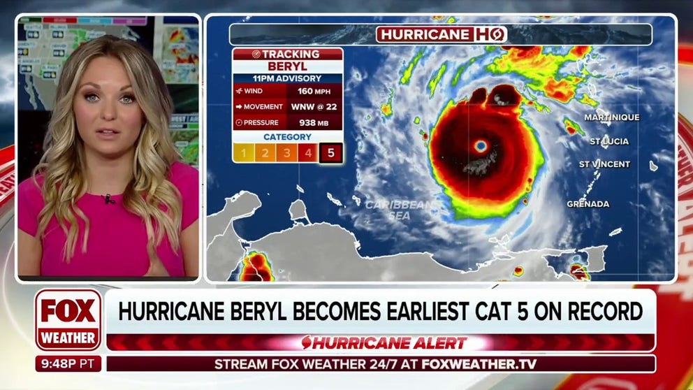 Hurricane Beryl strengthens to Category 5 storm | Latest Weather Clips ...
