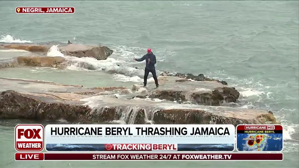 Hurricane Beryl's 140 mph winds are beginning to reach Jamaica. FOX Weather Correspondent Robert Ray is in Negril where the waves and wind are picking up as Beryl is only 60 miles offshore. 