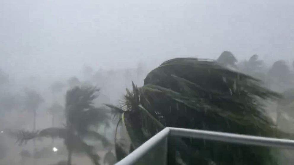Video taken on July 3 from Montego Bay shows Hurricane Beryl's strong winds whipping the palm trees. 