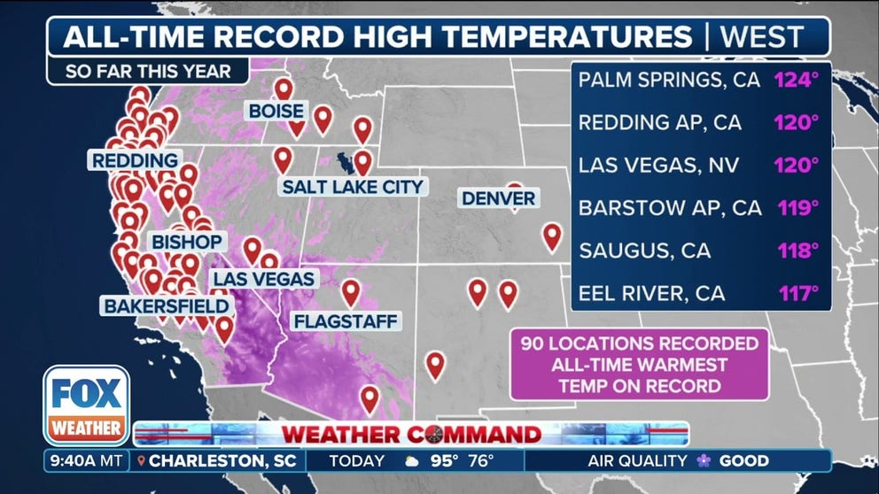 Dozens of all-time heat records have been broken in California and Nevada as a several-day heat wave relentlessly bakes the West.  