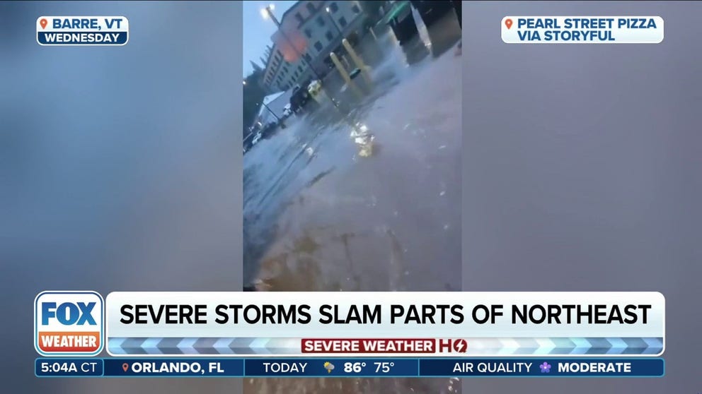 Torrential rain from the remnants of what was once Hurricane Beryl moved across New England on Wednesday, leading to numerous reports of flooding.